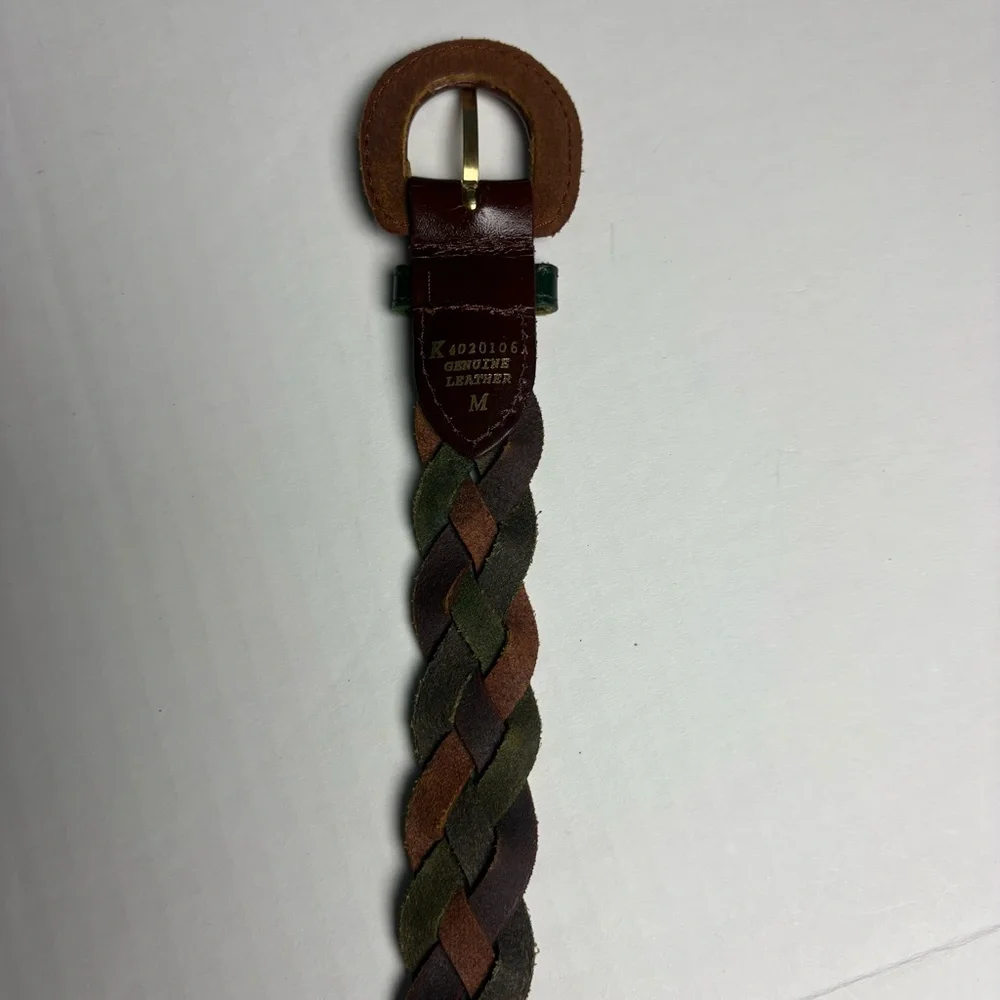 Vintage Women's Medium Belt Leather Braided Y2K Green Maroon Brown K4020106